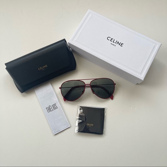 Celine 59mm Shinny Red & Green Pilot Sunglasses New Comes With Box, Case & Cloth main image 16